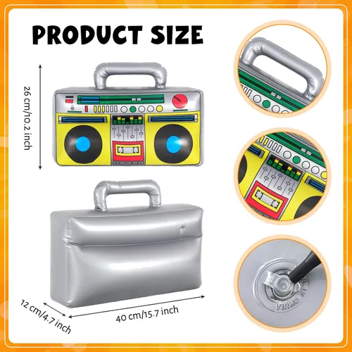 Miniatura 2 de Teléfono inflable y radio inflable Boombox, decoración de fiesta de hip hop de los años 80 y 90, decoraciones de fiesta temática musical, accesorio