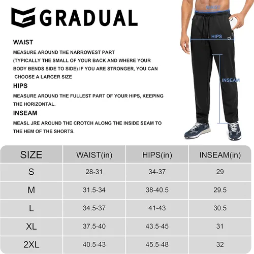 Miniatura 7 de G Gradual Pantalones deportivos para hombre con parte inferior abierta, pantalones de entrenamiento con bolsillos con cremallera, malla ligera