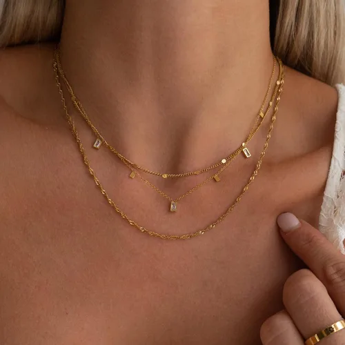 Miniatura 3 de Fwlisesa Collares en capas para mujer, conjunto de collares de oro delicado, collar de gargantilla chapado en oro de 14k, con circonita cúbica