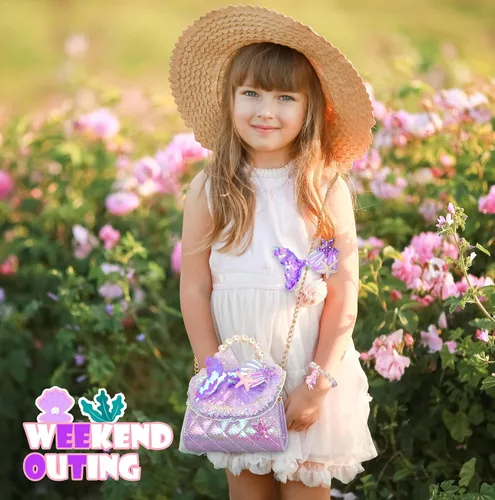 Miniatura 6 de LSSAGOON Bolso para niñas pequeñas, bolso con juego de joyas para niños, mini bolso cruzado de perla, regalos para cumpleaños y Navidad, Púrpura