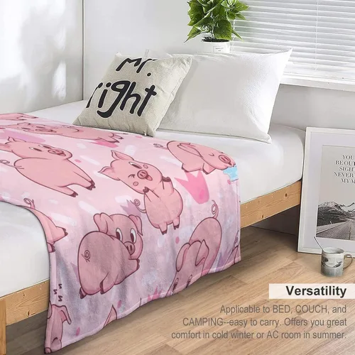 Miniatura 5 de Manta de cerdo para regalo, manta de franela polar de 50 x 60 pulgadas, suave para niñas, niños y adultos, ligera, cómoda, cálida manta con temática