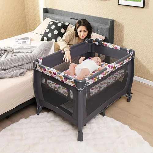 Miniatura 2 de HONEY JOY Empaca y juega con el moisés, paquete central de guardería infantil y juega con cuna y juguetes colgantes para recién nacidos, bolsa
