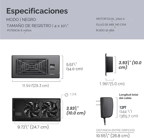 Miniatura 6 de BIOWIND Ventilador silencioso de refuerzo de registro se adapta a agujeros de registro de 4" x 10", ventilador de salida de aire acondicionado de 10