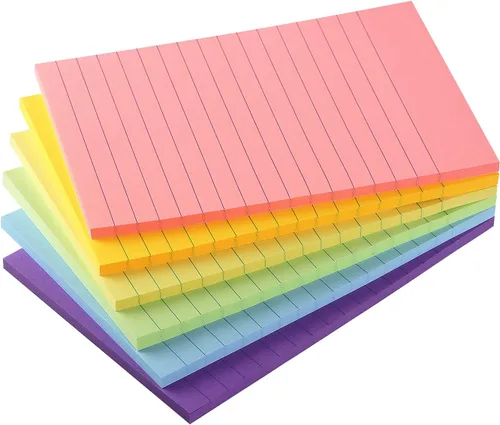 Miniatura 8 de Early Buy - Blocs de notas adhesivas con líneas 4x6, notas autoadhesivas de 6 colores brillantes, 6 blocs, 45 hojas/bloc
