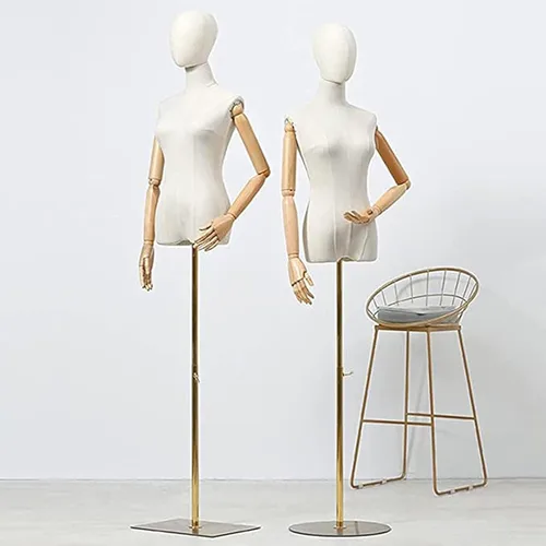 Miniatura 7 de Maniquí Femenino Forma de Vestido Torso, Cuerpo de Maniquí de Exhibición con Cabeza Desmontable, Manos de Madera y Soporte Dorado de Altura