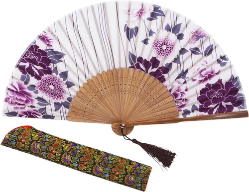 Miniatura 35 de Abanico plegable de seda y bambú, 8.27 pulgadas (21 cm), estilo retro, vintage, elegante y encantador, chino/japonés, regalo para mujeres y niñas