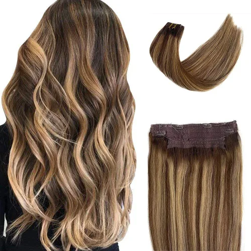 Miniatura 16 de Extensiones de cabello con alambre negro, extensiones de cabello balayage, extensiones de cabello con alambre de cabello humano, 14 pulgadas 70 g