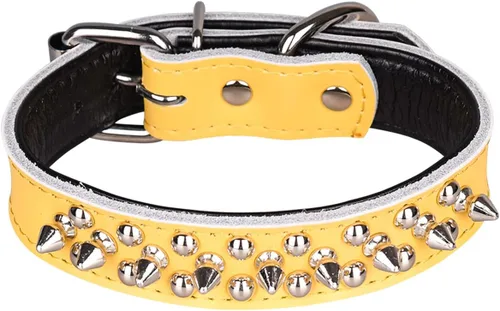 Miniatura 20 de Serijoars Collares ajustables de cuero genuino con tachuelas para mascotas pequeñas, medianas y grandes, Pit Bull, Bulldog, Pugs, Husky (M, morado)