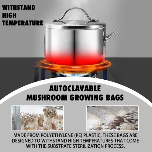 Miniatura 5 de TonGass Paquete de 60 bolsas de cultivo de hongos autoclave a granel con parches de filtro microporoso, grandes de 6 x 5 x 20 pulgadas