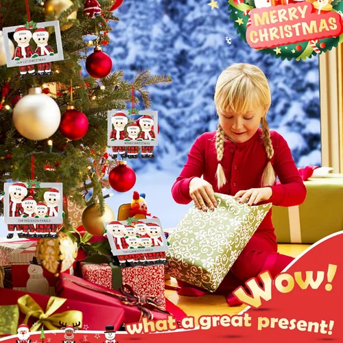 Miniatura 5 de Adorno de Navidad personalizado 2025, adorno para árbol de Navidad, marco personalizado de familia feliz hecho de cerámica, colgante con nombre