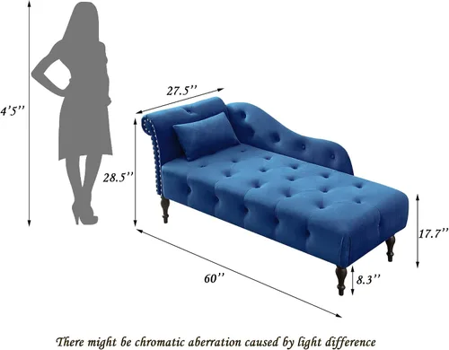 Miniatura 2 de Holaki Tumbona de terciopelo, tumbona decorativa para interiores con almohada, sillón con botón copetudo con brazo derecho con ribete de cabeza