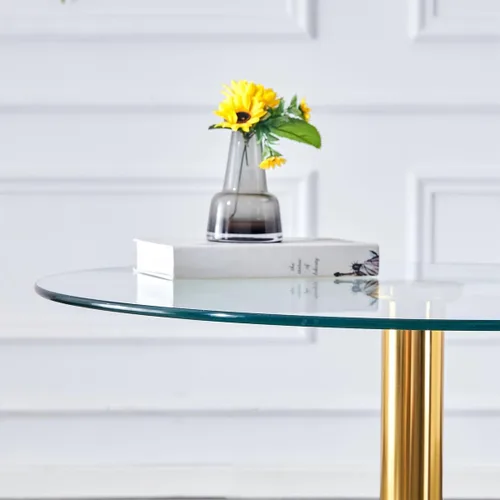 Miniatura 6 de gopop Mesa de comedor de vidrio de 35 pulgadas, mesa de cocina redonda con vidrio templado de 0.3 pulgadas y patas de metal cromado dorado, fácil
