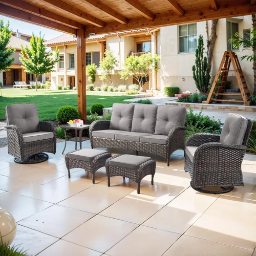 Miniatura 67 de Belord Sillas de Mimbre Giratorias Mecedoras para Patio - Juego de 2 Sillas Mecedoras Giratorias para Exteriores con Mesa Auxiliar de Ratán, Silla