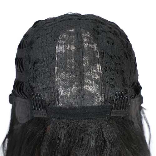 Miniatura 5 de SWACC Peluca larga y rizada ondulada con flequillo peluca de pelo sintético para mujeres con gorra de peluca (negro)
