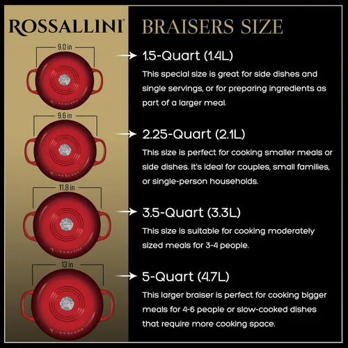 Miniatura 5 de ROSSALLINI Signature - Estofador de hierro fundido esmaltado, olla antiadherente con tapa de ajuste ajustada para asar perfectos, hornear, saltear