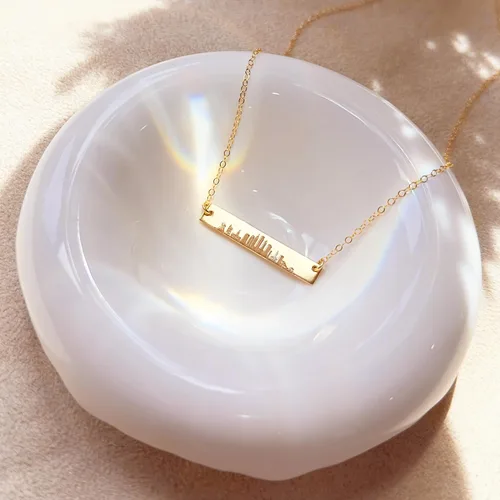 Miniatura 6 de Danique - Collar de barra de perfil personalizado con diseño de ciudad natal, plata de ley u oro de 14 quilates, NYC, Boston, Chicago, San