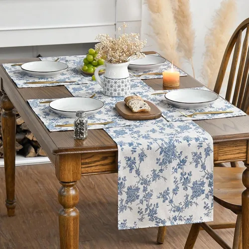 Miniatura 5 de Juego de 6 manteles individuales pastorales para mesa de comedor, reversibles y resistentes al calor, antideslizantes, manteles para mesa de cocina