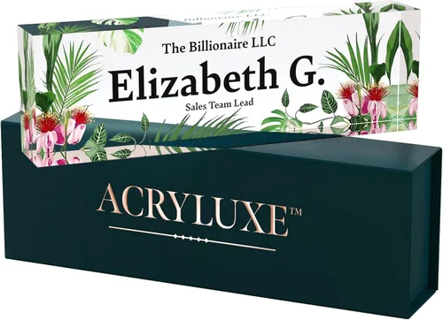 Miniatura 20 de Placa de nombre personalizada para escritorio, placas de nombre personalizadas de 2½/x8 pulgadas, acrílico transparente grueso, caja de regalo