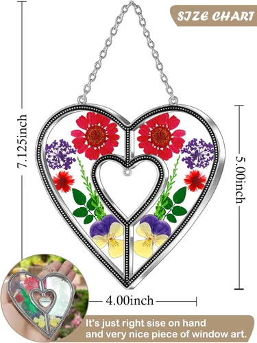Miniatura 3 de Ky&Bosam - Atrapaluz de cristal, ventana en forma de corazón, con flor prensada, diseño de corazón/ "Mom", regalo para el Día de la Madre, Navidad