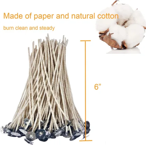 Miniatura 2 de 100 mechas ecológicas de 6 pulgadas para hacer velas recubiertas con cera de soja natural, hilos de algodón de bajo humo tejidos con papel con 20