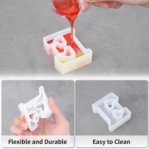 Miniatura 3 de Gartful Moldes de letras de resina, molde de resina epoxi del alfabeto mayúscula E, moldes de silicona 3D gruesos para hacer letras, arte