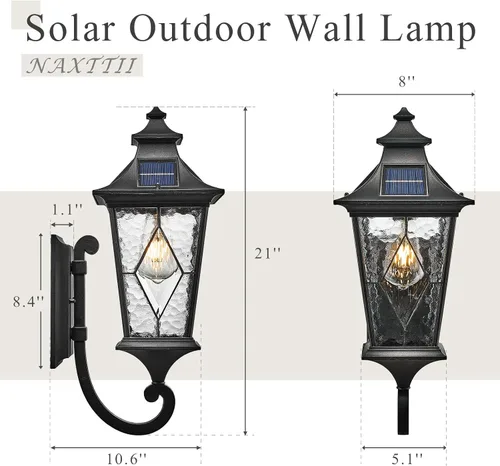 Miniatura 5 de Luz solar para porche frontal exterior con ondulación de agua, hecha a mano, vidrio soldado del atardecer al amanecer, luces solares para Negro