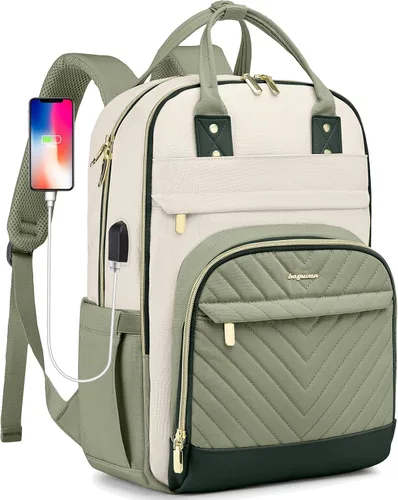 Miniatura 12 de Mochila para laptop para mujer, mochila de viaje de trabajo de 15.6 pulgadas con cargador USB, mochila universitaria impermeable, mochila