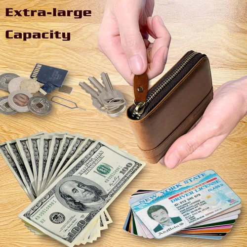 Miniatura 40 de Admetus - Cartera de piel auténtica para hombre con cremallera, plegable