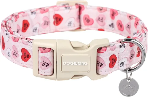 Miniatura 7 de DOGWONG Collar para perro de San Valentín, collar ajustable de algodón con corazón de caramelo azul, perfecto para perros pequeños a medianos