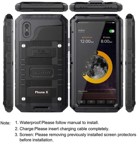 Miniatura 4 de Beasyjoy Funda de metal para iPhone Xs iPhone X/10, resistente al agua, resistente, protección de cuerpo completo, a prueba de golpes, resistente