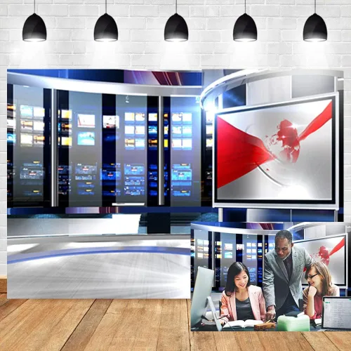 Miniatura 6 de Programa de estación de TV de 5 x 3 pies, estudio de grabación, fotografía, fondo de red, informe de noticias, sala de radiodifusión, telón de fondo