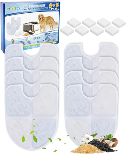 FEELNEEDY - Paquete de 8 + 8 filtros de repuesto compatibles con FEELNEEDY dispensador de agua para perros de 3 galones / 12 litros FN-W13, filtros