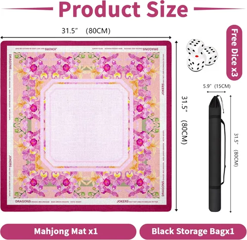 Miniatura 2 de Mahjong Mat con bolsa de transporte negra, 31.5 x 31.5 pulgadas, antideslizante, reducción de ruido, alfombrilla de juego para Mahjong, póker, Rosa