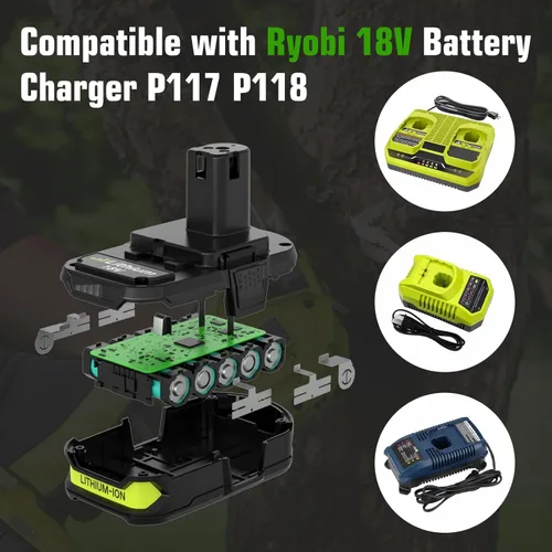 Miniatura 9 de Enermall Paquete de 2 baterías de repuesto P102 de 3600 mAh para Ryobi de 18 V Plus compatibles con baterías Ryobi de 18 V P108 P103 P105 P107 P109