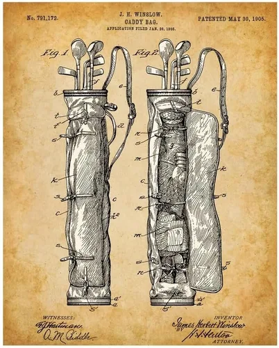 Caddy Bag Patent Print - Man Cave and Country Club Wall Art, Antique Sports Room Wall Art, Gift for Men and Women Golfers, Choose Unframed Classic