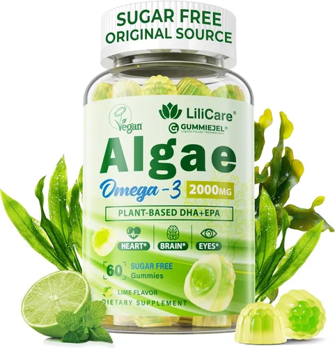Gomitas Omega 3 de 2200 mg de aceite de algas (DHA 640 mg y EPA 290 mg) para mujeres y hombres, alternativa de aceite de pescado vegano Omega 3, con