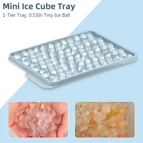 Miniatura 4 de WIBIMEN Bandejas Mini para Cubitos de Hielo, Bandejas Pequeñas y Redondas de Hielo en Forma de Guijarro Triturado para Congelador con Tapa - Para