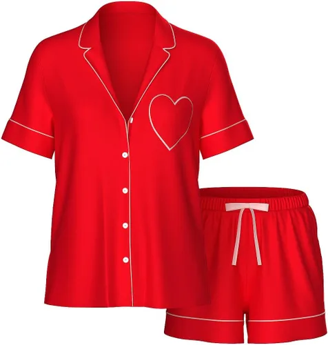 Miniatura 4 de Victoria's Secret Conjunto de pijama de satén, camiseta de manga corta con botones y pantalones cortos, ropa de dormir para mujer (XS-XXL)