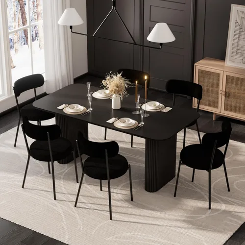 Miniatura 17 de RGZ Juego de mesa de comedor oval moderna de 71", juego de mesa y sillas de 7 piezas para 6, juego de mesa de cocina de mármol sintético y 6 sillas