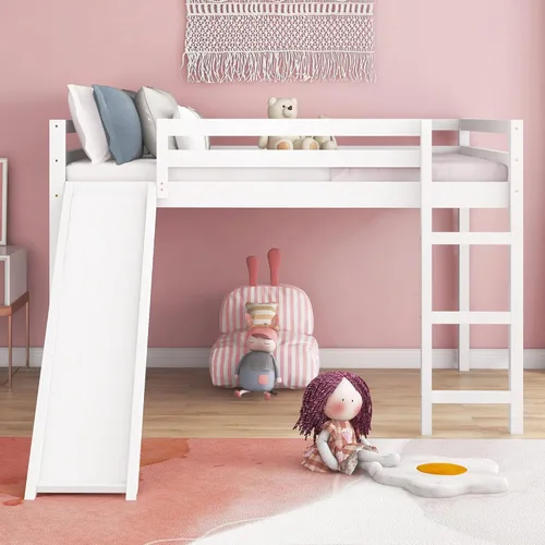 Miniatura 11 de Cama tipo loft de madera maciza con diseño multifuncional para niños y niñas (espresso)