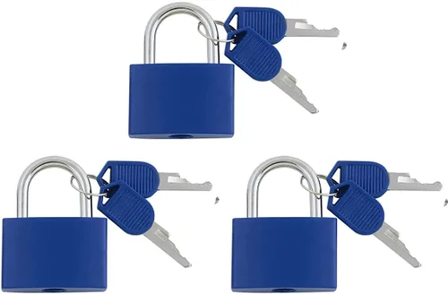 3 piezas de candado de metal sólido de latón macizo, mochila, diario, joyero, manualidades, cerradura de enseñanza escolar con llave y cubierta Azul