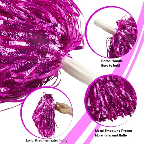 Miniatura 4 de Lovecheer 12/24 Piezas de Pompones Metálicos Pompones de Animadora Espumosos Brillantes con Mango Espíritu de Equipo Deportivo para Baile y Rosa
