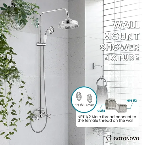 Miniatura 3 de gotonovo Juego de grifería de ducha expuesta de lujo, sistema de ducha para baño, cabezal de ducha de lluvia de 8 pulgadas montado en pared