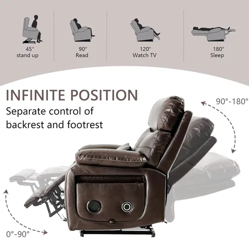 Miniatura 3 de Sillón reclinable eléctrico de doble motor para adultos y personas mayores, silla elevadora de posición infinita con calor y masajes, portavasos