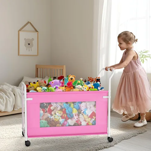 Miniatura 3 de KEEGH Caja de juguetes extra grande para niños con ruedas giratorias de 360°, cofre de juguetes resistente para niños y niñas, organizador de Rosa