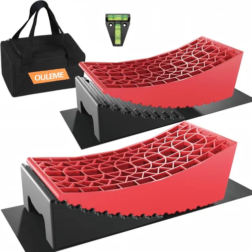 Miniatura 9 de OULEME Bloques de nivelación de RV, nivelador de remolque de campista, 2 paquetes para caravana de remolque, incluye 2 rampas niveladoras curvas, 2