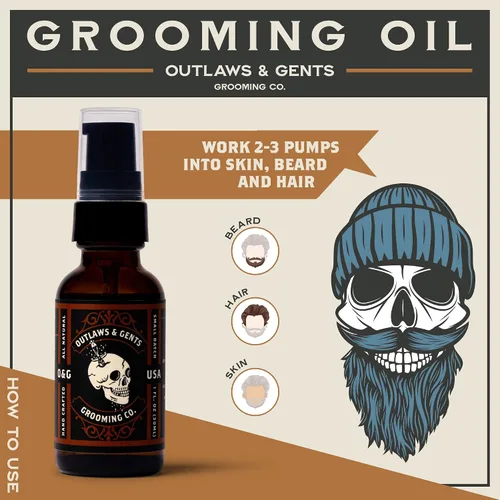 Miniatura 5 de Outlaws & Gents Grooming Co Aceite de aseo – Aceite natural para barba y cabello para hombres – Hidrata y suaviza el cabello, reduce la picazón