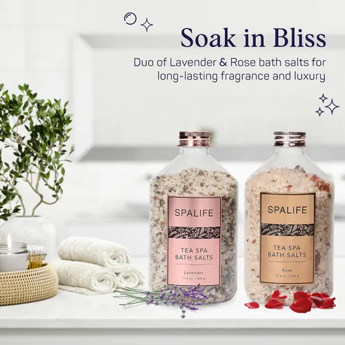 Miniatura 2 de SpaLife Tea Spa - Sales de baño minerales efervescentes con infusión de pétalos – lavanda y rosa, paquete de 2 unidades de 17.6 onzas