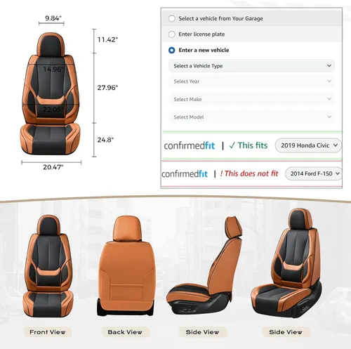 Miniatura 7 de Coverado Juego completo de fundas de asiento de automóvil, fundas de asiento negras para asientos delanteros y traseros de automóvil, protector