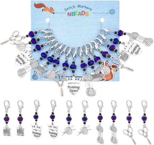 Miniatura 16 de NBEADS 20 piezas marcadores redondos de punto con anillo de animales, marcadores de punto de ganchillo esmaltados de aleación, cierre de acero